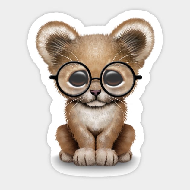 Cute Baby Lion Cub Wearing Glasses Sticker by jeffbartels